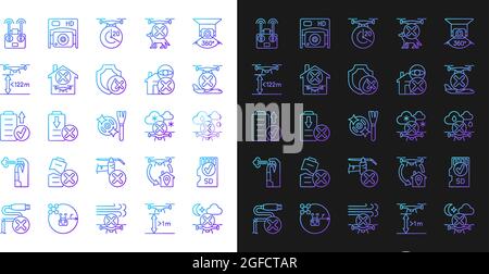Drone usage gradient manual label icons set for dark and light mode Stock Vector