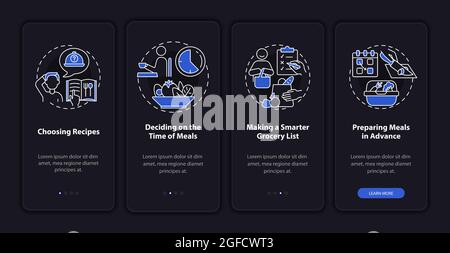 Meal planning basics dark onboarding mobile app page screen Stock Vector