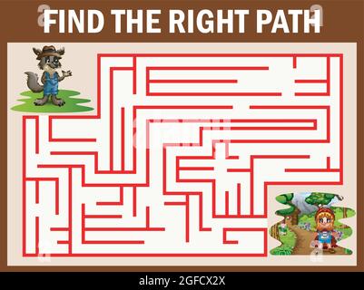 Maze game finds the wolf way get to girl red hooded Stock Vector