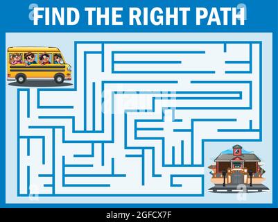 Maze game finds the school bus way get to school Stock Vector