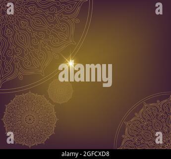 mandala line ornament with golden color and brown background shining light effect looks more luxurious and modern, great for banners, posters, greetin Stock Vector