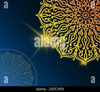 mandala line ornament with golden color and brown background shining light effect looks more luxurious and modern, great for banners, posters, greetin Stock Vector