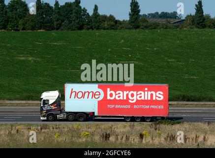 Home Bargains lorry on the M40 motorway, Warwickshire, England, UK Stock Photo