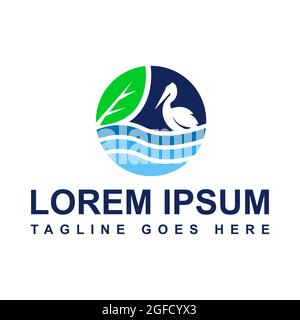 drawing ecosystem environmental conservation Pelican bird logo design vector illustration Stock Vector