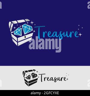 a bunch of gold jewelery on the box treasure logo design vector illustration Stock Vector