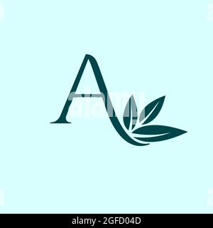 custom letter A logo that contain green natural leaf the letter modern style Stock Vector