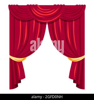 Luxurious red curtains flat vector illustration Stock Vector