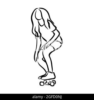 Skating beauty Line art. Stock Vector
