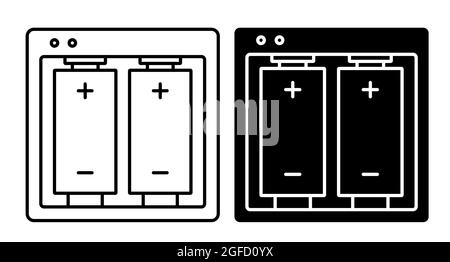 Linear icon. Charger with batteries inside. Reusable rechargeable batteries for portable devices. Simple black and white vector isolated on white back Stock Vector