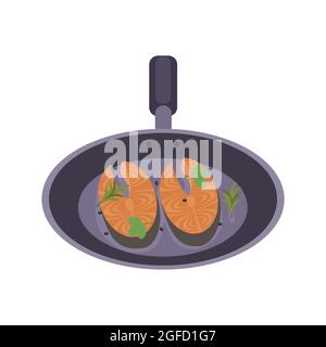 Frying Fresh fish Illustration Isolated in white back ground. Stock Vector