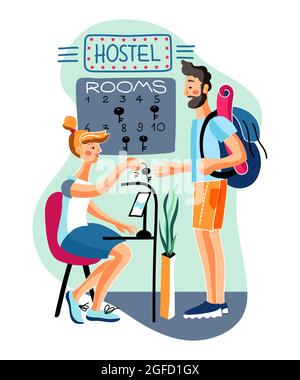 Hostel accommodation flat vector illustration Stock Vector