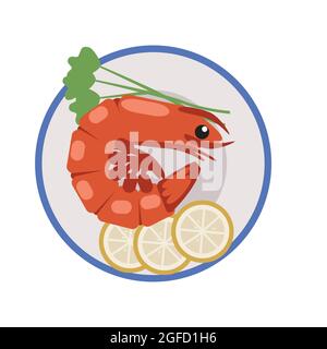 Shrimp in plate Illustration. Stock Vector