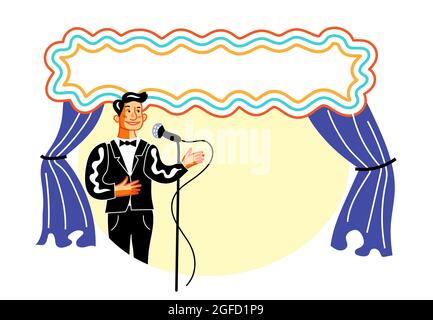 Showman on stage flat vector illustration Stock Vector