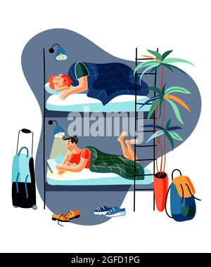 Student dormitory room flat vector illustration Stock Vector