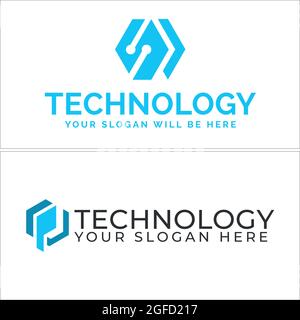Technology with icon tech circuit networking logo design Stock Vector