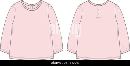 Baby girls clothing design Mock up. Technical fashion flat sketch vector illustration template front, back and side views isolated on white background Stock Vector