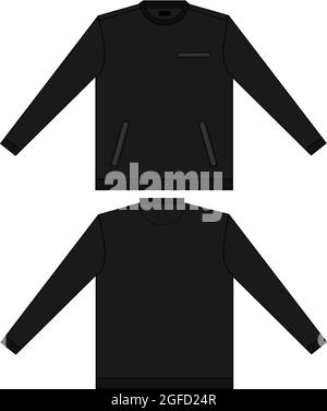 Long sleeve Round neck Sweatshirt overall Technical fashion Flat Sketch vector template Front and back views. Apparel design mock up CAD illustration. Stock Vector