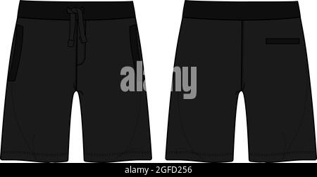 Denim short pants technical fashion illustration with mid-thigh length, normal waist, high rise, curved 5 pockets. Flat bottom template front, back, white color style. Women, men, unisex CAD mockup Stock Vector Image Denim short pants technical fashion illustration with mid-thigh length, normal waist, high rise, curved 5 pockets. Flat bottom template front, back, white color style. Women, men, unisex CAD mockup Stock Vector Image