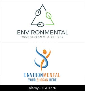 Environmental with icon triangle leaf and human logo design Stock Vector