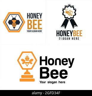 Agriculture farm bee honey logo design Stock Vector