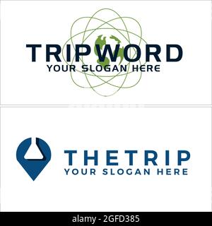 Travel trip hotel business logo design with icon world and pin map Stock Vector