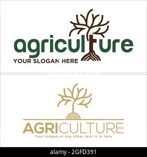 Agriculture with tree root twigs stem logo design  Stock Vector