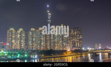 Ho Chi Minh City, Vietnam - March 20 2018: View of Vinhome Central Park complex with Landmark 81, which is the tallest building in Vietnam Stock Photo