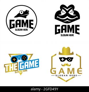 Game badge logo design with icon frog vector Stock Vector