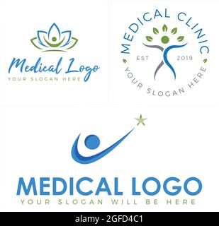 Medical with human leaf natural logo design Stock Vector
