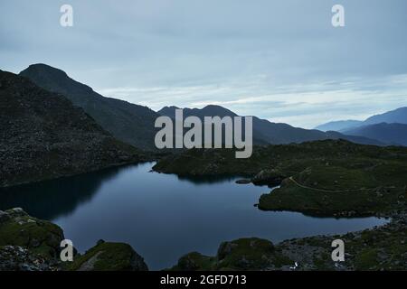 Nepal's Bhairabkunda Lake at dawn Stock Photo