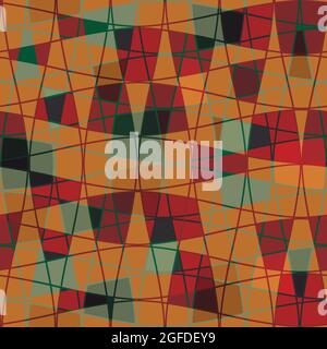 Abstract mosaic grid seamless vector pattern background. Modern Bauhaus style art diagonal geometric backdrop. Ochre sage green blended repeat Stock Vector