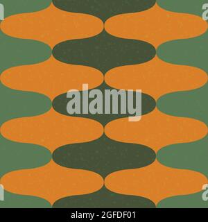 Ogee abstract vector seamless pattern background with retro onion shapes. Elegant geometric backdrop in ochre and sage green with terrazzo flecked Stock Vector