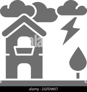 Thunderstorm, lightning, natural disaster, catastrophe grey icon. Stock Vector