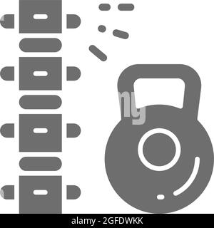 Load on spine, backache, low back pain grey icon. Stock Vector