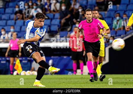 BARCELONA - AUG 21: Nico Melamed during the La Liga match between RCD Espanyol and Villarreal CF at the RCDE Stadium on August 21, 2021 in Barcelona, Stock Photo