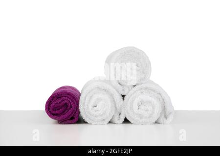 Set of soft spa towels isolated on white Stock Photo