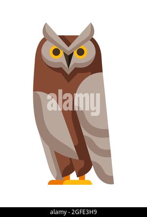 Illustration of stylized owl. Image of wild bird in simple style. Stock Vector