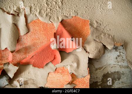 Effect of humidity on an old wall of residential Stock Photo