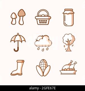 autumn icon set vector with three color design additional image can be edit layer by layer Stock Vector