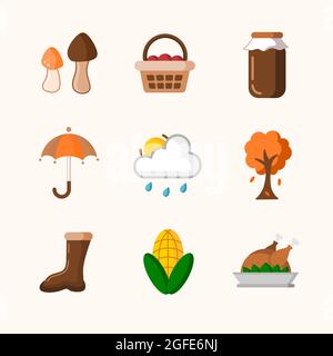 autumn icon set vector with flat design additional image can be edit layer by layer Stock Vector