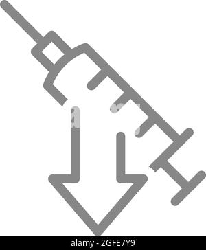 Medical syringe and down arrow line icon. Vaccination of the population, immunization Stock Vector