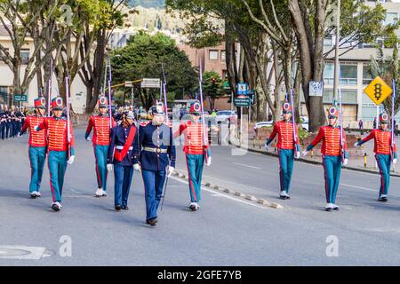 BOGOTA, COLOMBIA - SEPTEMBER 23, 2015: Changing of the guard at House of Narino, official presidential seat in colombian capital Bogota. Stock Photo