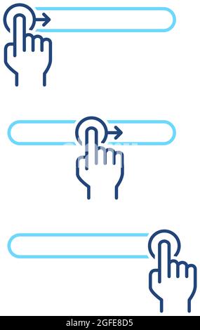 Set of hand button switch blue line icon. Lock and unlock control UI control elements. On, Off toggle slider symbol. Stock Vector