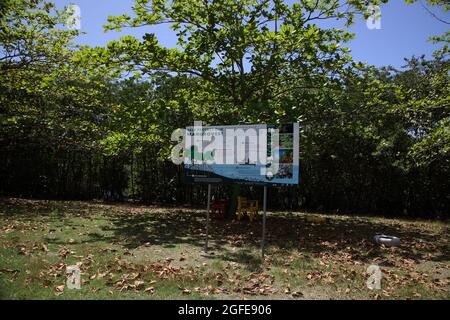 Southern Grenada Mangroves at  Woburn Bay Marine Protected Area Billboard 'Help Protect our Mangroves' Stock Photo