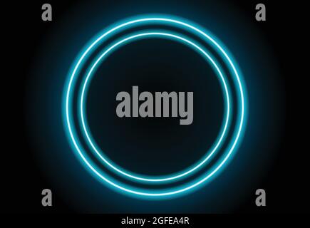 Bright neon ring light. Blue neon circle vector illustration on dark wall. Glowing circle. Stock Vector