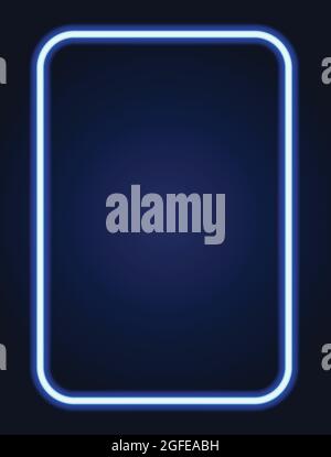 Neon blue light vector illustration. Neon border or frame. Lights sign. Vector abstract neon background for signboard or billboard. Geometric glow out Stock Vector