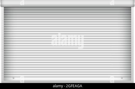 Roller shutter door for metal gate. Closed roller garage door mockup for interior decoration design. Metal industrial rolling shutter. Stock Vector