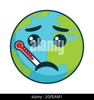 Earth cartoon vector illustration isolated. Globe flat design vector illustration for banner, web and infographics. Earth with thermometer. Stock Vector