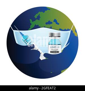 Earth with mask vector illustration  isolated. Globe flat design vector illustration for banner, web and infographics. Stock Vector
