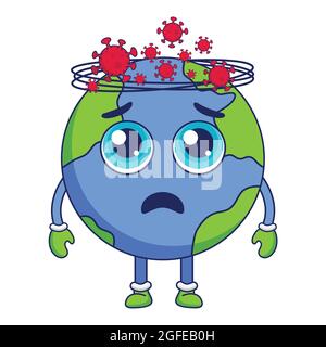 Earth cartoon vector illustration isolated. Globe flat design vector illustration for web and infographics. Earth and Coronavirus vector. Stock Vector